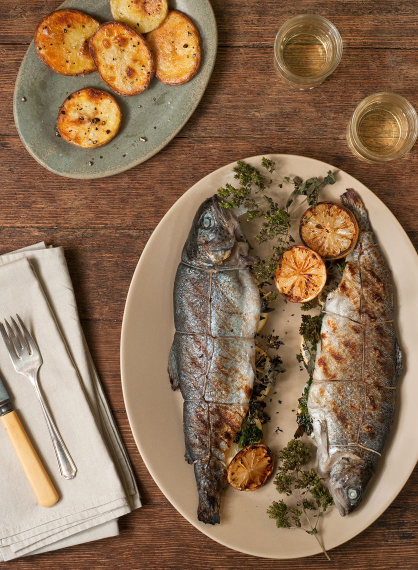 grilled trout with crispy potatoes